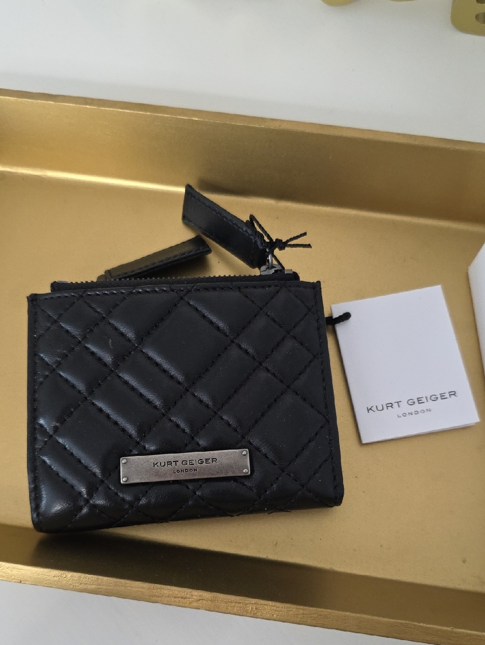 Kurt Geiger Black Quilted Leather Zip Card Wallet